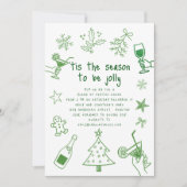 Scribble Doodles Glitzer Grün Weihnachtsfest Party Einladung (Vorderseite)