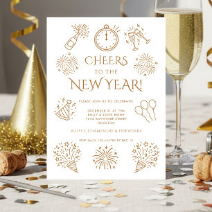 Scribble Doodles Gold Prost aufs Neujahrsfest Einladung