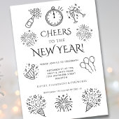 Scribble Doodles Prost auf die Neujahrsparty Einladung