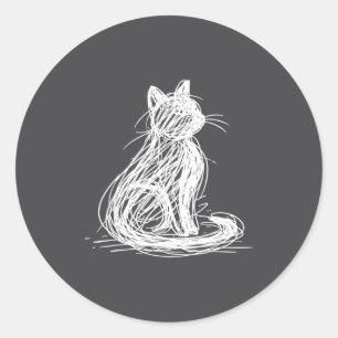 Scribble-Katze Minimale Linienkunst Japanisch Runder Aufkleber