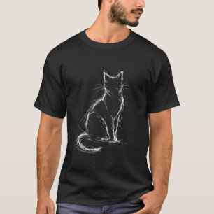 Scribble-Katze Minimale Linienkunst Japanische Kat T-Shirt