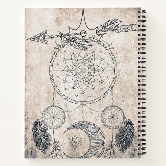 Scribble Pfeil Mandala Moon Dreamcatcher Federn Notizblock (Rückseite)