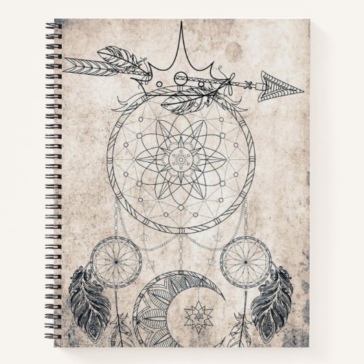 Scribble Pfeil Mandala Moon Dreamcatcher Federn Notizblock (Vorderseite)