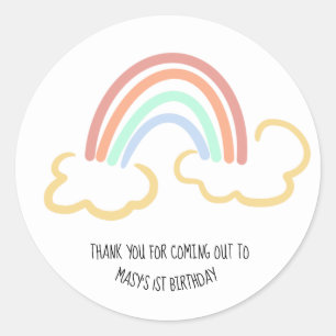 Scribble Regenbogen und Wolken Geburtstags Dankesc Runder Aufkleber