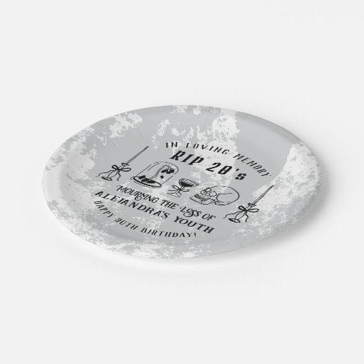 Scribble RIP 20 Tote für meine Jugend 30. Geburtst Pappteller (Schrägansicht)