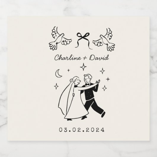 Scribble Sketch Wedding Bottle Sticker Alkoholflaschenetikett (Einzelnes Label)