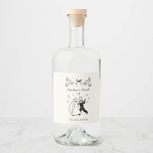 Scribble Sketch Wedding Bottle Sticker Alkoholflaschenetikett (Vorderseite)