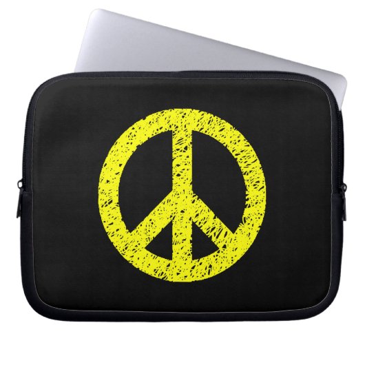Scribble Stenciled Peace Symbol - Gelb auf schwarz Laptopschutzhülle (Vorderseite)