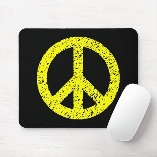 Scribble Stenciled Peace Symbol - Gelb auf schwarz Mousepad (Mit Mouse)