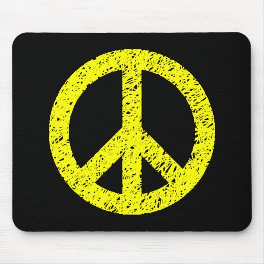 Scribble Stenciled Peace Symbol - Gelb auf schwarz Mousepad (Vorne)