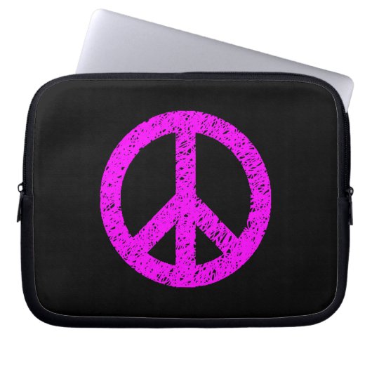 Scribble Stenciled Peace Symbol - Magenta auf Blk Laptopschutzhülle (Vorderseite)