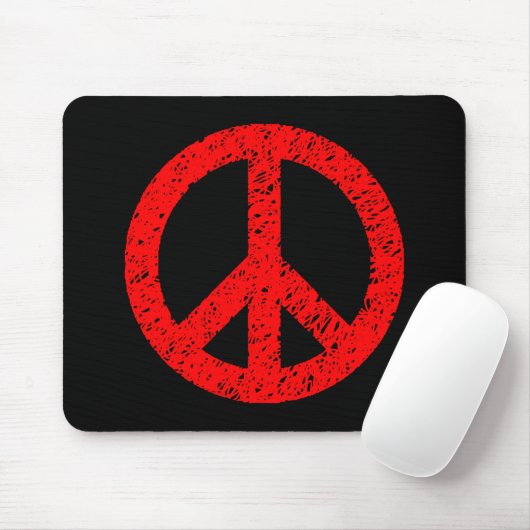 Scribble Stenciled Peace Symbol - Red on Black Mousepad (Mit Mouse)
