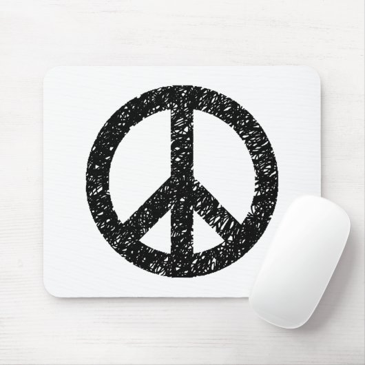 Scribble Stenciled Peace Symbol - Schwarz auf Weiß Mousepad (Mit Mouse)
