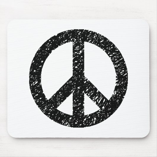 Scribble Stenciled Peace Symbol - Schwarz auf Weiß Mousepad (Vorne)