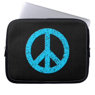 Scribble Stenciled Peace Symbol - Sky Blue on Blk Laptopschutzhülle