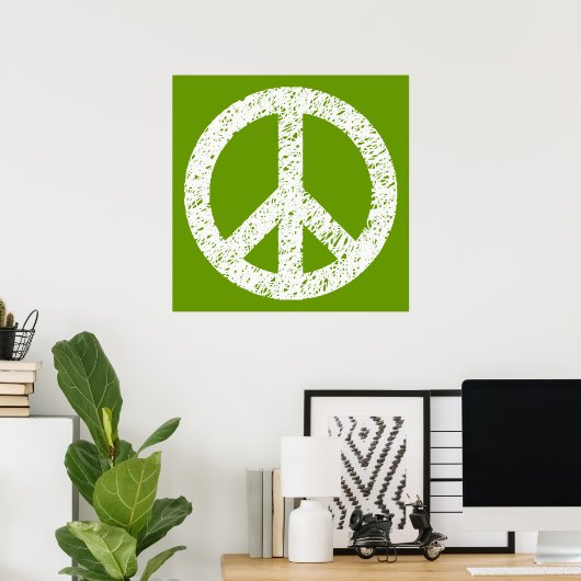 Scribble Stenciled Peace Symbol - White on Avocad Poster (Heimbüro)