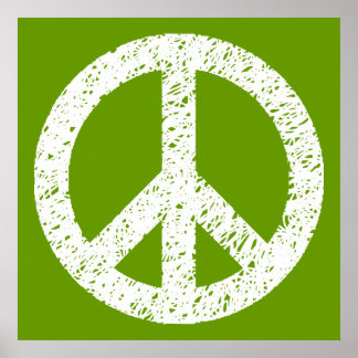 Scribble Stenciled Peace Symbol - White on Avocad Poster