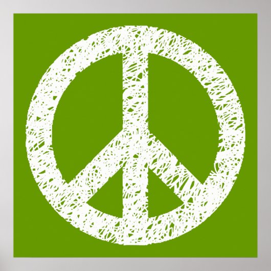 Scribble Stenciled Peace Symbol - White on Avocad Poster (Vorne)