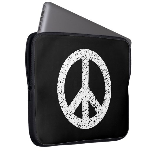 Scribble Stenciled Peace Symbol - White on Black Laptopschutzhülle (Vorne Rechts)