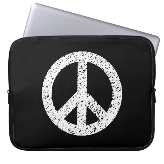 Scribble Stenciled Peace Symbol - White on Black Laptopschutzhülle (Vorderseite)