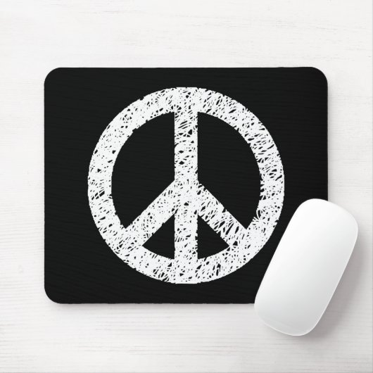 Scribble Stenciled Peace Symbol - White on Black Mousepad (Mit Mouse)
