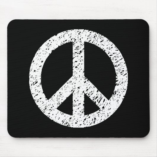 Scribble Stenciled Peace Symbol - White on Black Mousepad (Vorne)