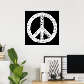Scribble Stenciled Peace Symbol - White on Black Poster (Heimbüro)