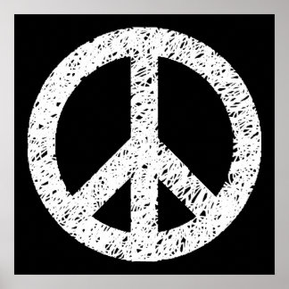 Scribble Stenciled Peace Symbol - White on Black Poster