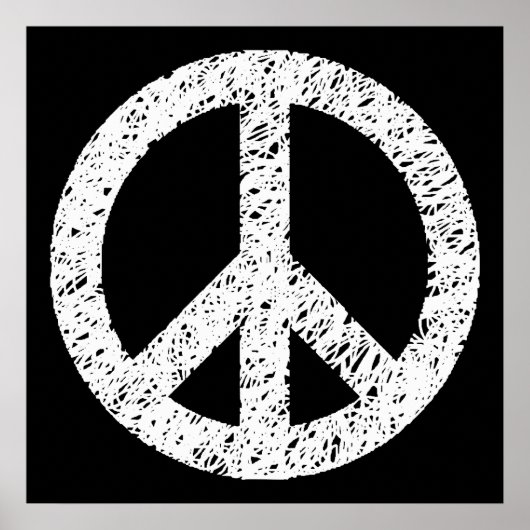 Scribble Stenciled Peace Symbol - White on Black Poster (Vorne)