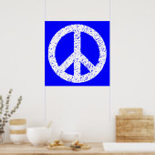 Scribble Stenciled Peace Symbol - White on Blue Poster (Küche)