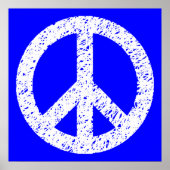 Scribble Stenciled Peace Symbol - White on Blue Poster (Vorne)