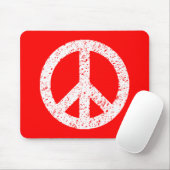 Scribble Stenciled Peace Symbol - White on Red Mousepad (Mit Mouse)