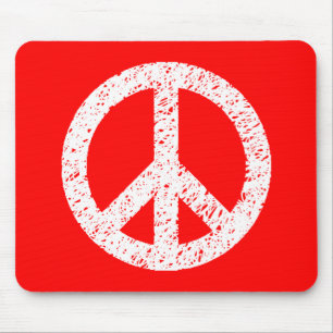 Scribble Stenciled Peace Symbol - White on Red Mousepad