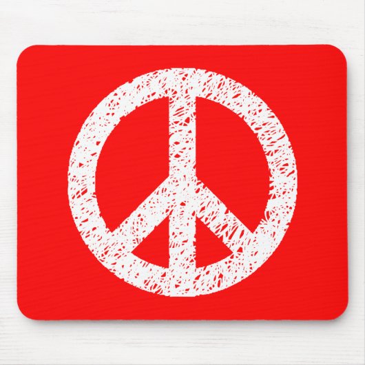 Scribble Stenciled Peace Symbol - White on Red Mousepad (Vorne)