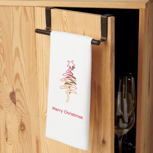 Scribble Tree + Star Frohe Weihnachten Weiß Geschirrtuch (Drittel gefaltet)