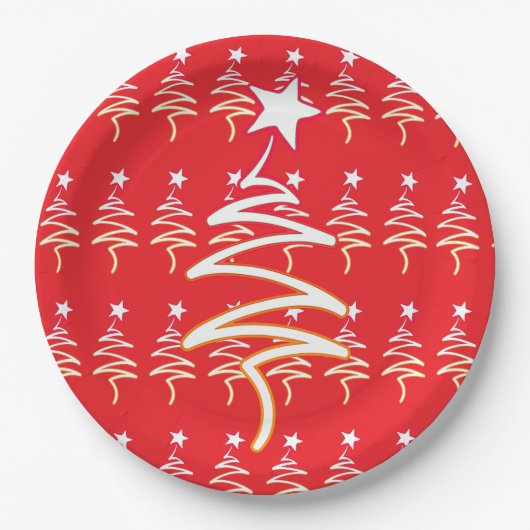 Scribble Tree + Star Weihnachtsfest Rot Pappteller (Vorderseite)