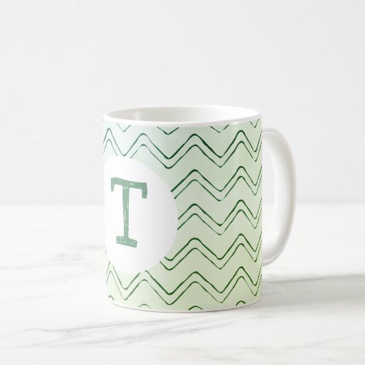 Scribble Zig Zag Monogram in Green to Blue Kaffeetasse (VorderseiteRechts)