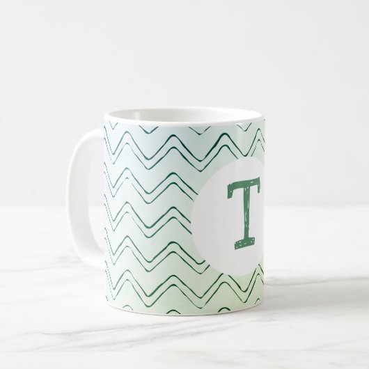 Scribble Zig Zag Monogram in Green to Blue Kaffeetasse (Vorderseite Links)
