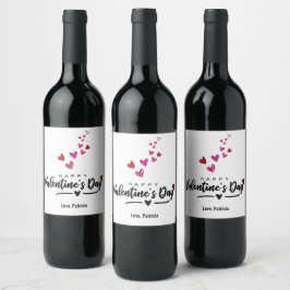 Scribbled Hearts Red Pink Valentine's Day Script Weinetikett