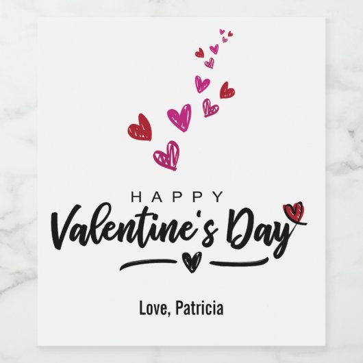 Scribbled Hearts Red Pink Valentine's Day Script Weinetikett (Einzelnes Label)