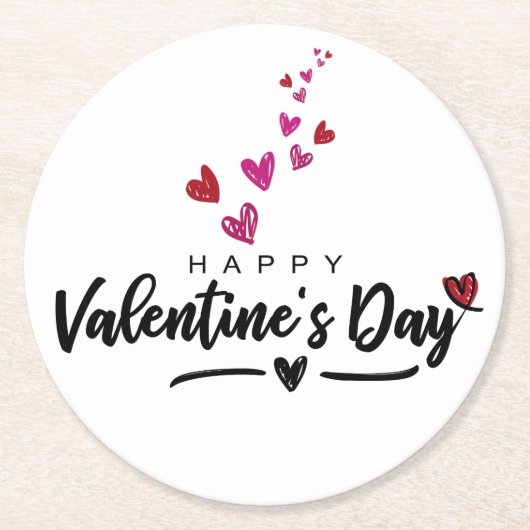 Scribbled Hearts Valentine's Day Red Pink Script Runder Pappuntersetzer (Vorderseite)