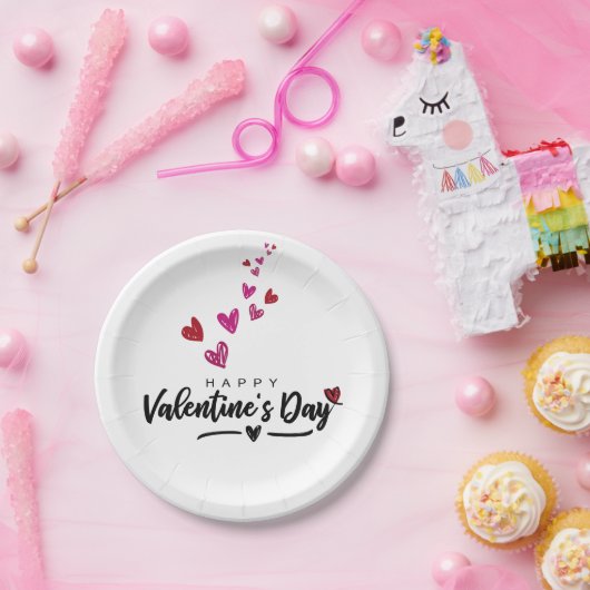 Scribbled Red Pink Hearts Skript Valentinstag Pappteller (Party)