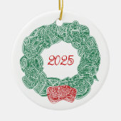 Scribbleprints Wreath - White, on Red Keramik Ornament (Vorne)