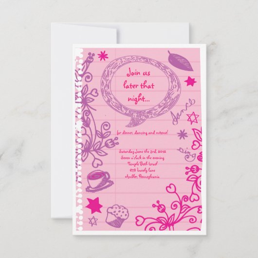 SCRIBBLES AUF NOTEPAPER BAT Mitzvah Party Card Einladung (Vorderseite)