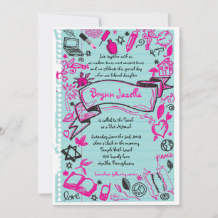 Scribbles laden Schwarz und Rosa ein Einladung