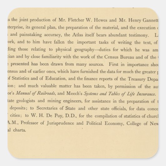 Scribners statistischer Atlas Quadratischer Aufkleber (Vorderseite)