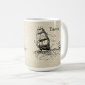 Scrimshaw Design Segelschiff Kaffeetasse (VorderseiteRechts)