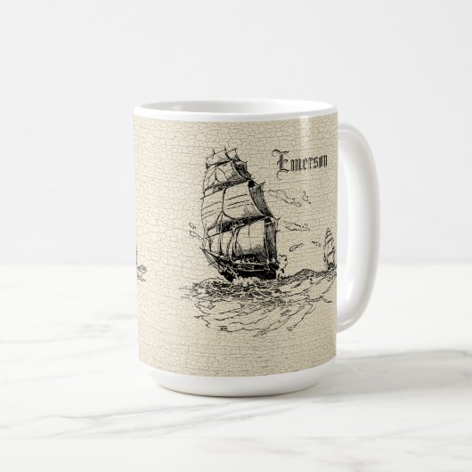 Scrimshaw Design Segelschiff Kaffeetasse (VorderseiteRechts)