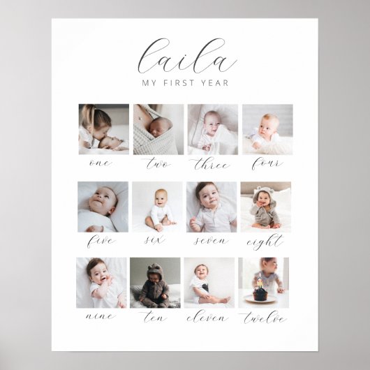 Script 1. Jahr 12 FotoCollage mit Monaten Poster (Vorne)
