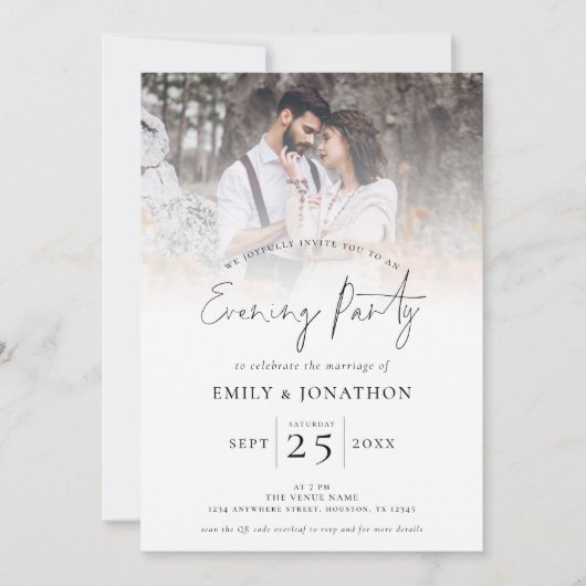 Script 2 Fotos Overlay QR Wedding Abend Party Einladung (Vorderseite)